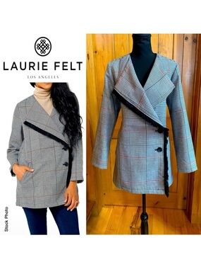 LAURIE FELT Zoe Glen Plaid Wrap Coat Black Red (S)